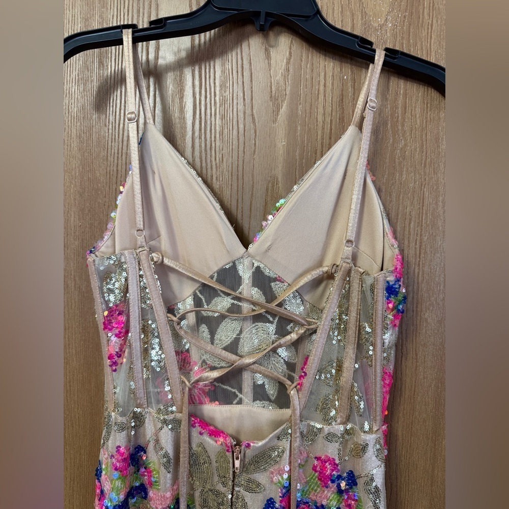 Gold and pink Floral Maxi Dress, Dear moon size 9 - Picture 5 of 14